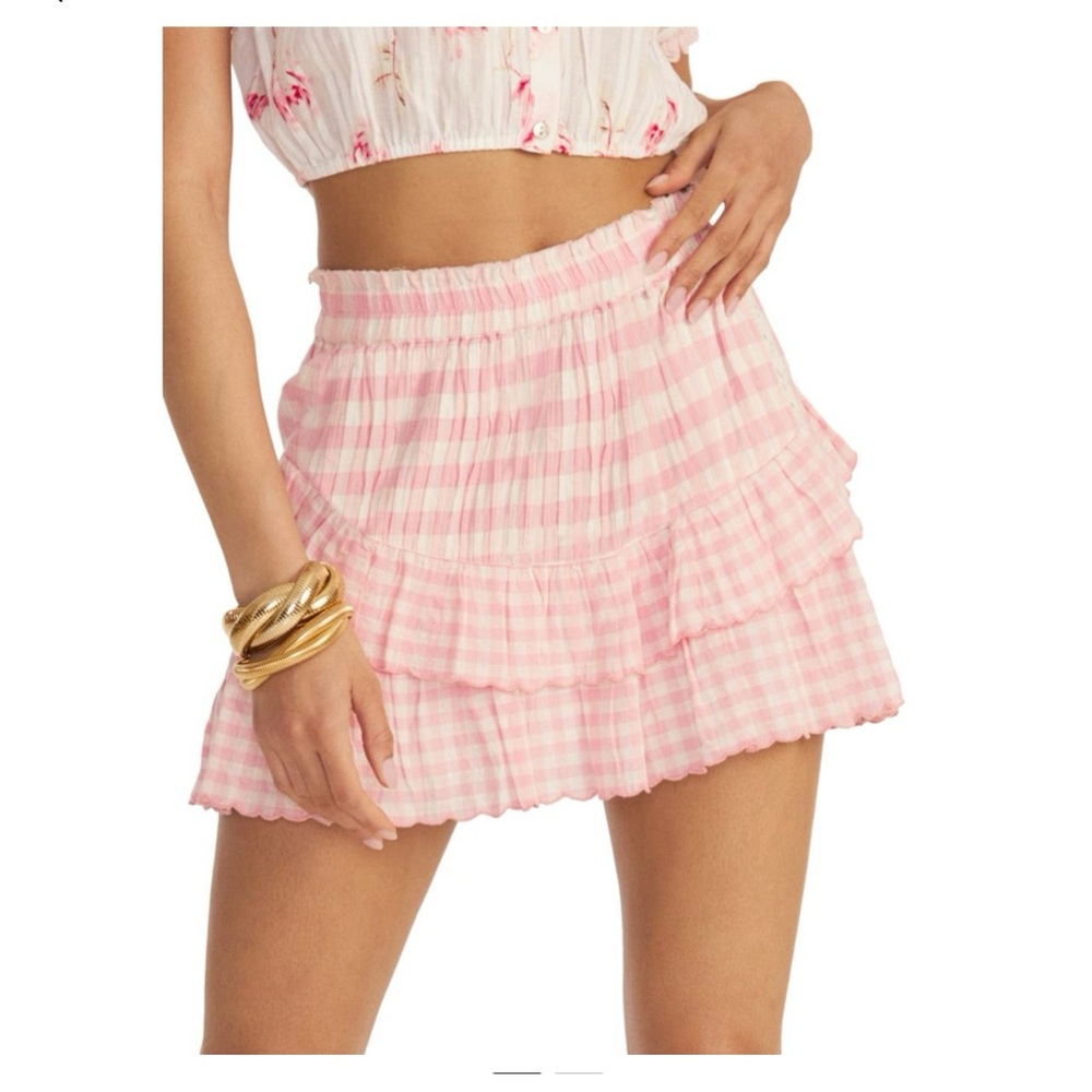 LoveShackFancy Pink and White Skater Mini Skirt